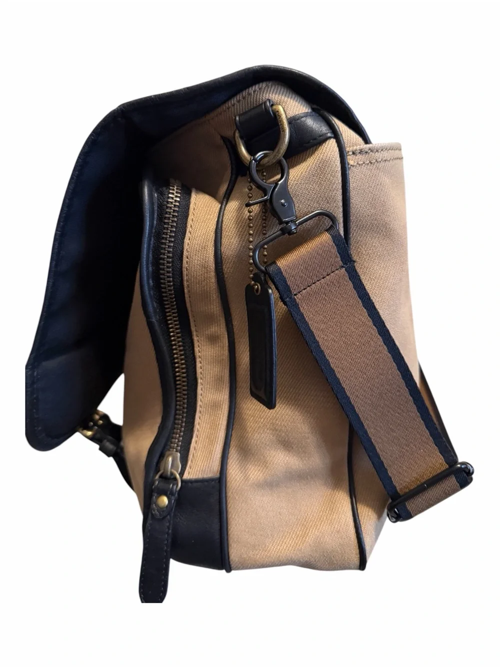 Coach Canvas & Black Leather Messenger Bag, Briefcase Laptop Crossbody
